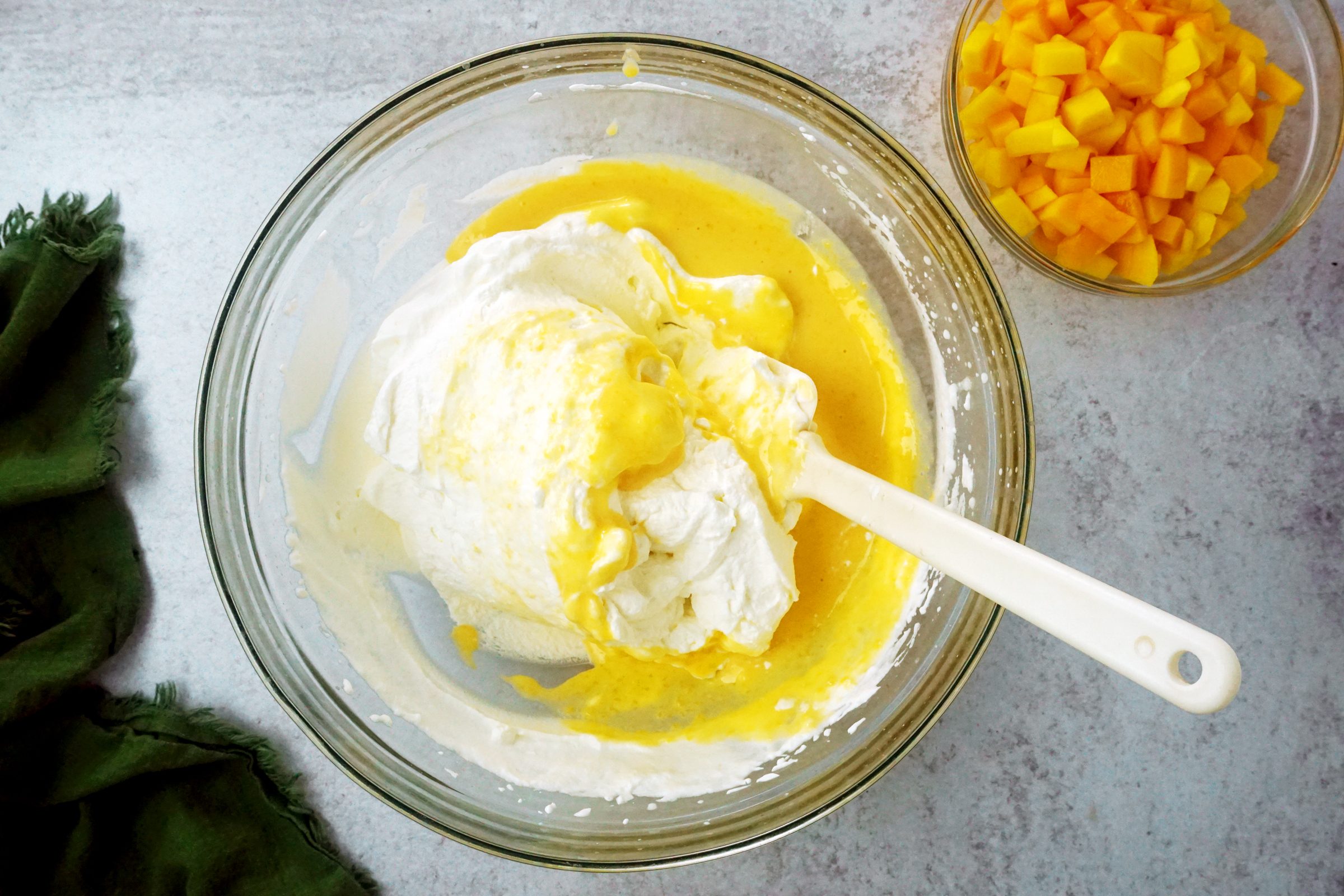 making the whipped topping in a glass bowl