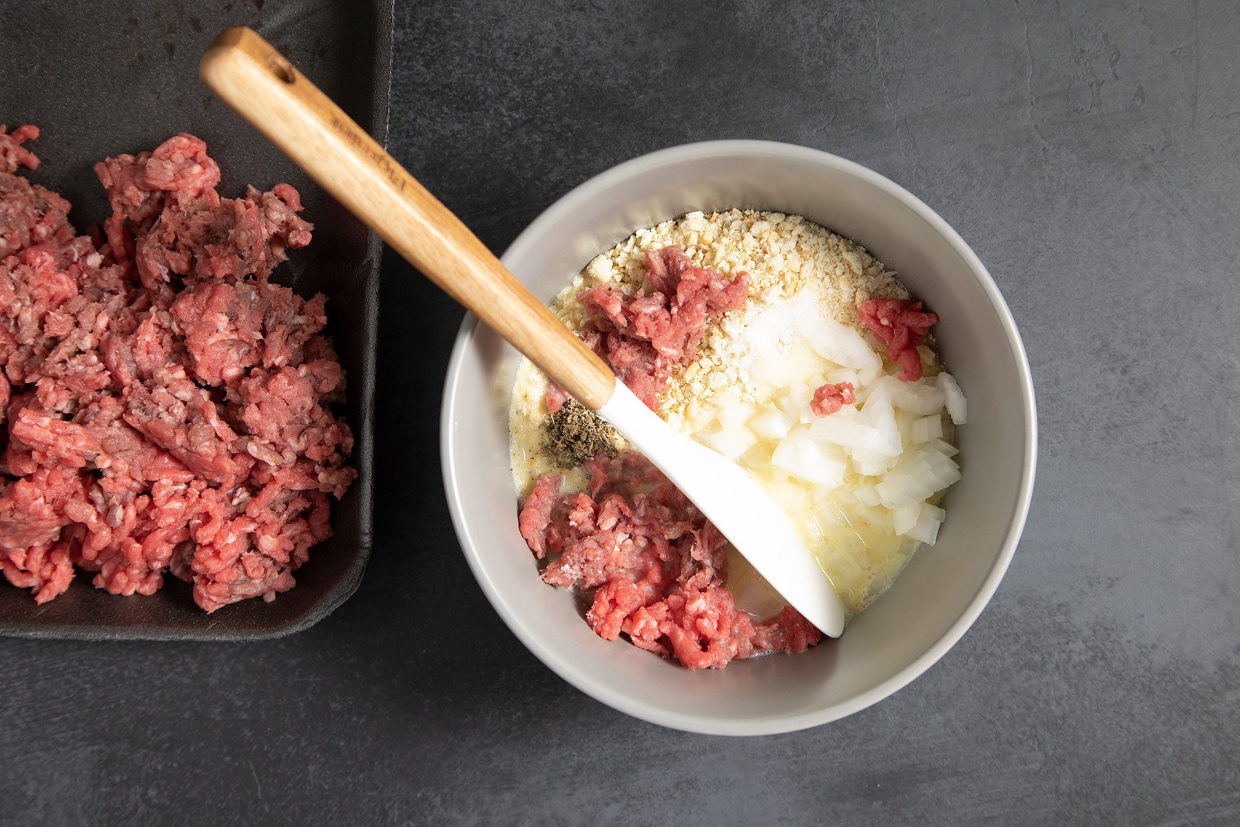Mixing Ingredients for Air Fryer Meat Loaf 