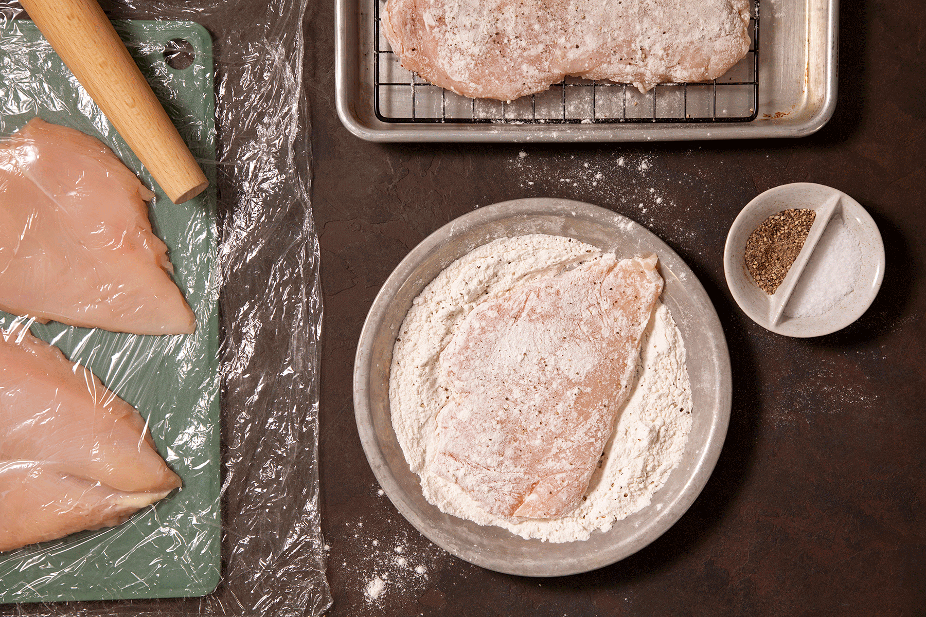 prepping the chicken for Honey Garlic Chicken
