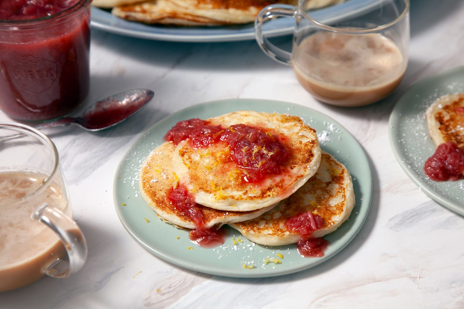 Lemon Ricotta Pancakes with hot Beverage