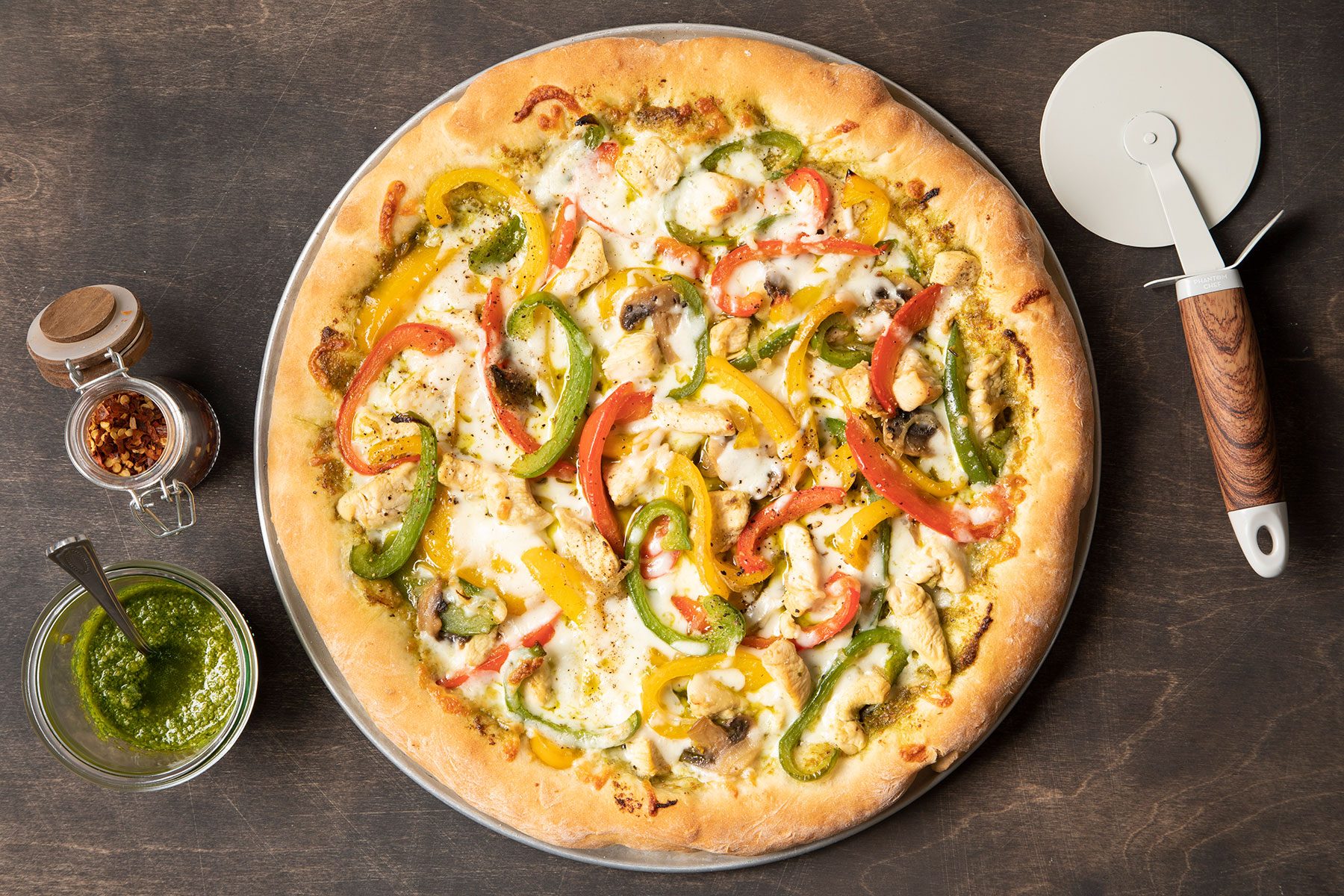 Baked Chicken Pesto Pizza