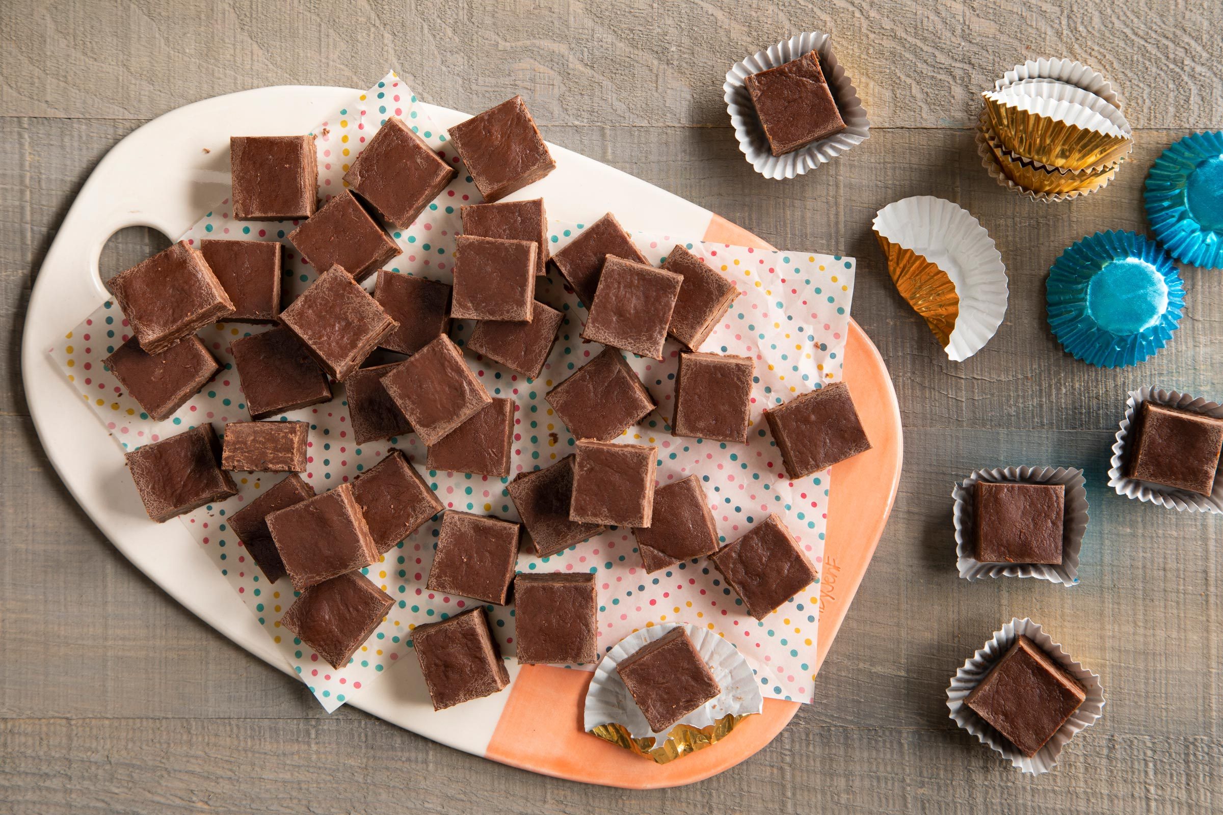 Microwave fudge on a tray