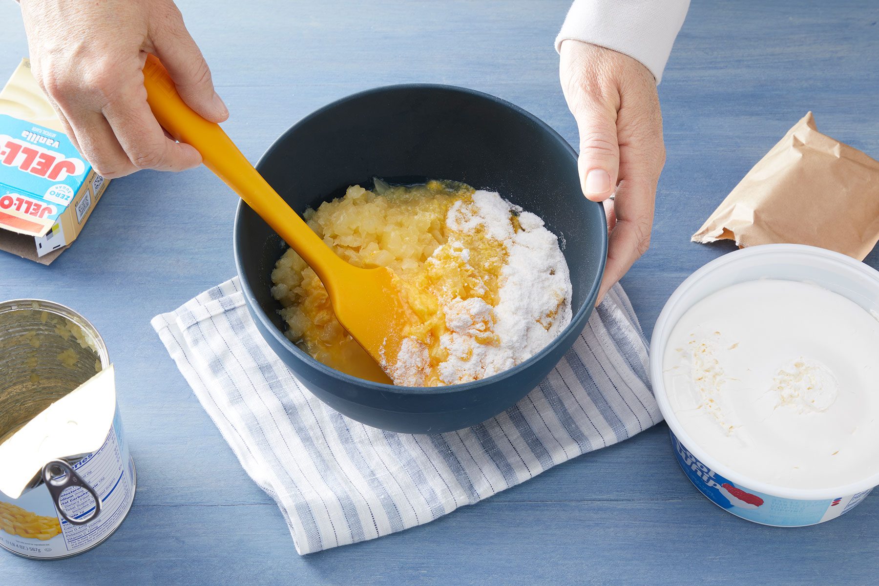 Mixing the ingredients with spatula