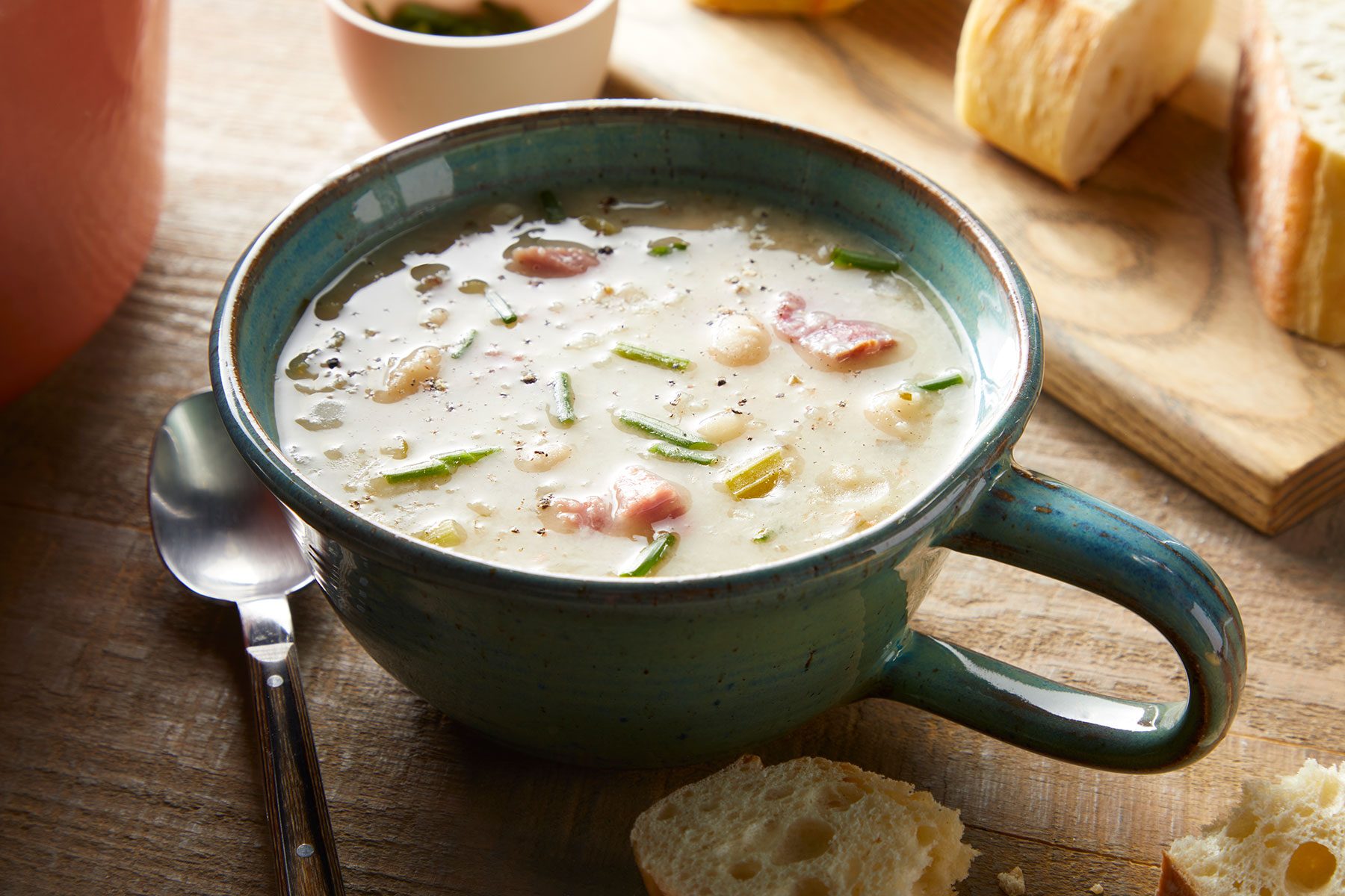 Senate Bean Soup served in cup with bread