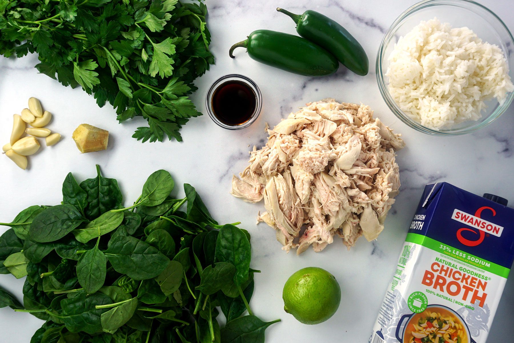 Ingredients to make Swamp Soup on a table