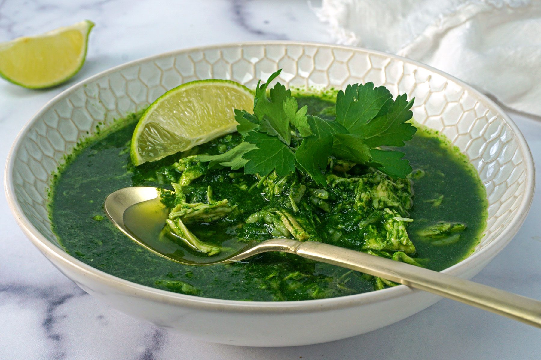 Swamp Soup served in a white bowl