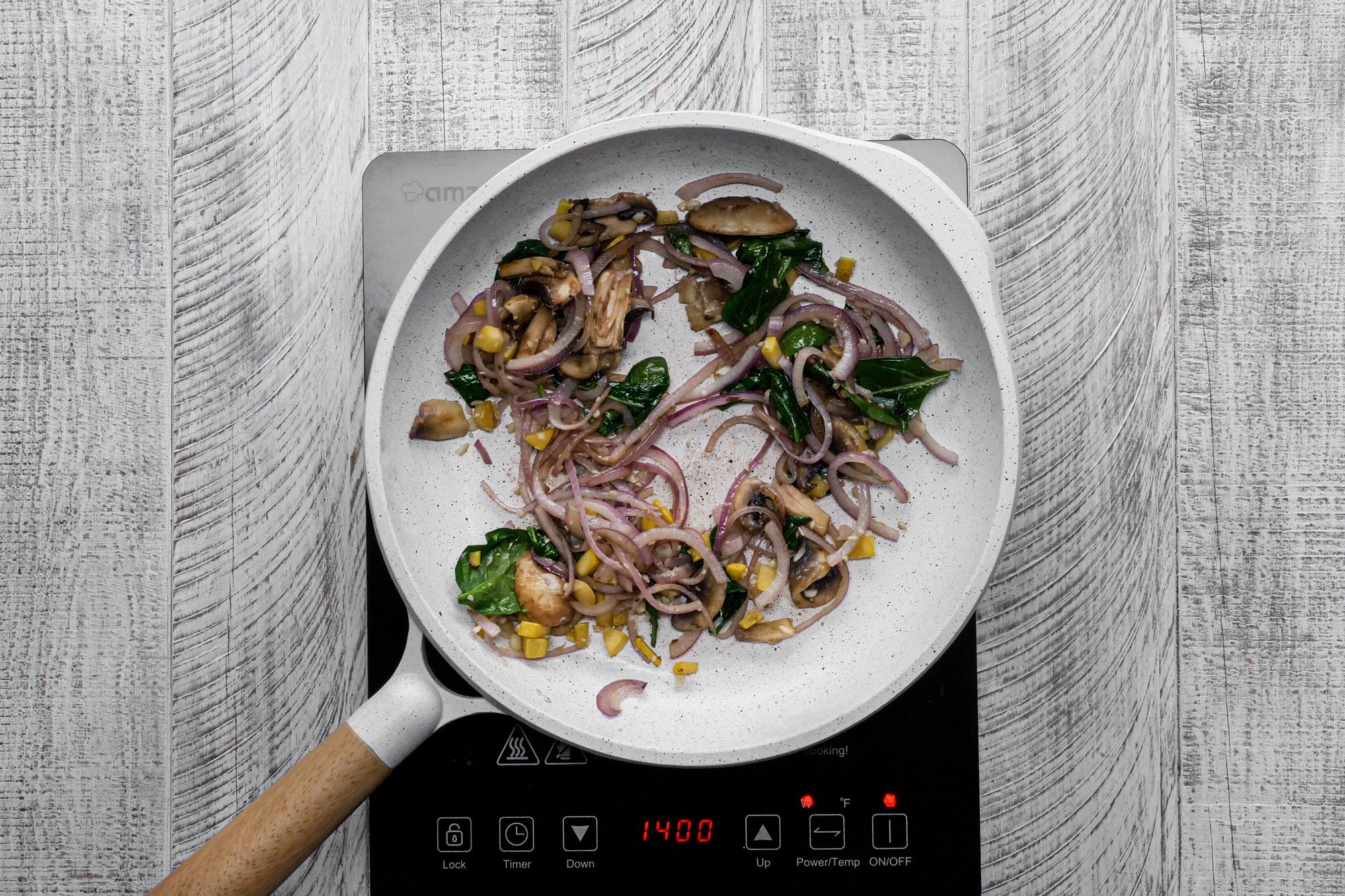 Saute the vegetables in a large skillet