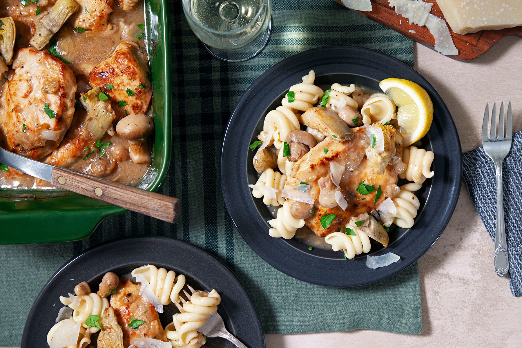 Artichoke Chicken served on plate with parsley garnishing