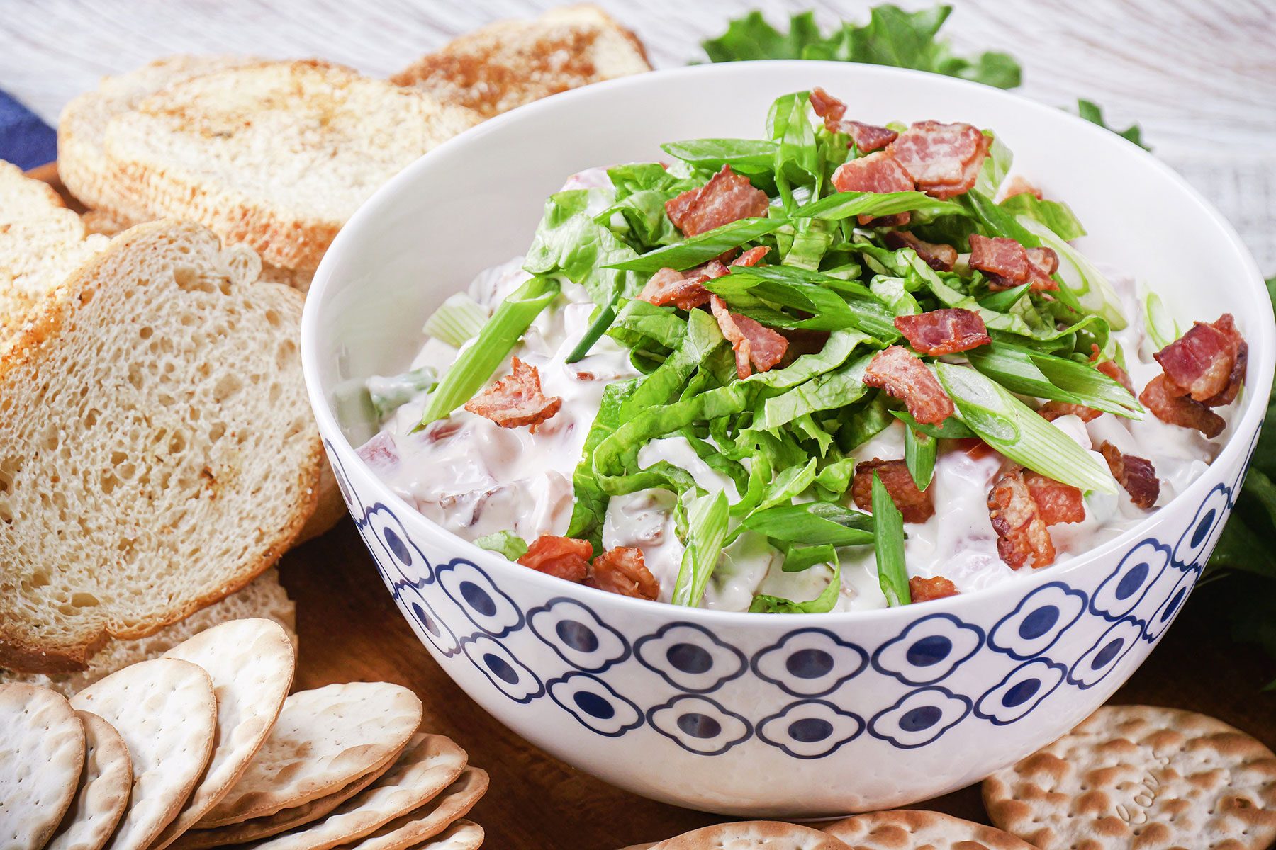 Blt Dip served with crackers and bread