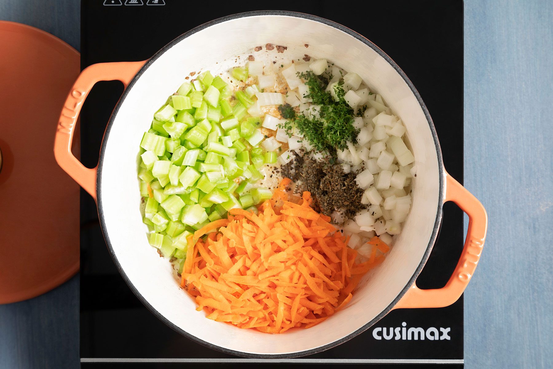 Cooking vegetable in saucepan