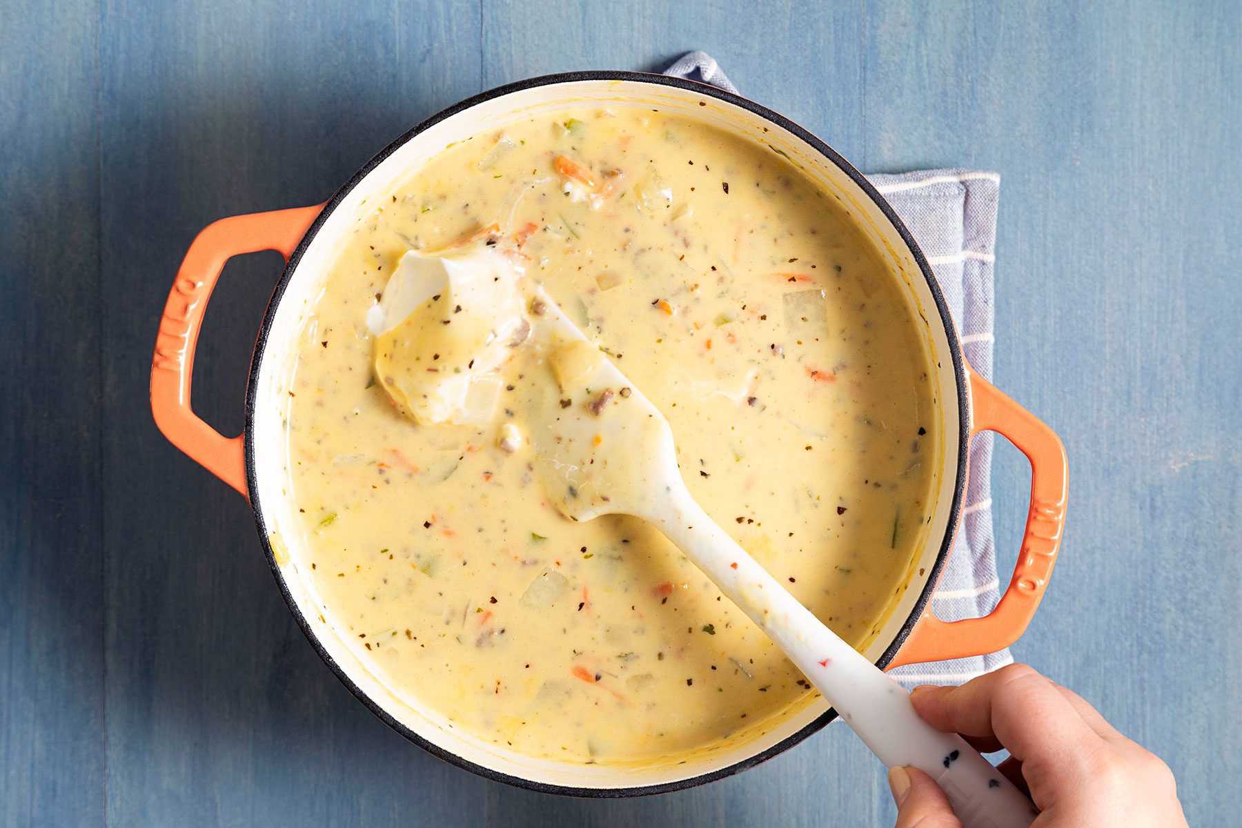 Stirring Sour Cream in Soup Mixture