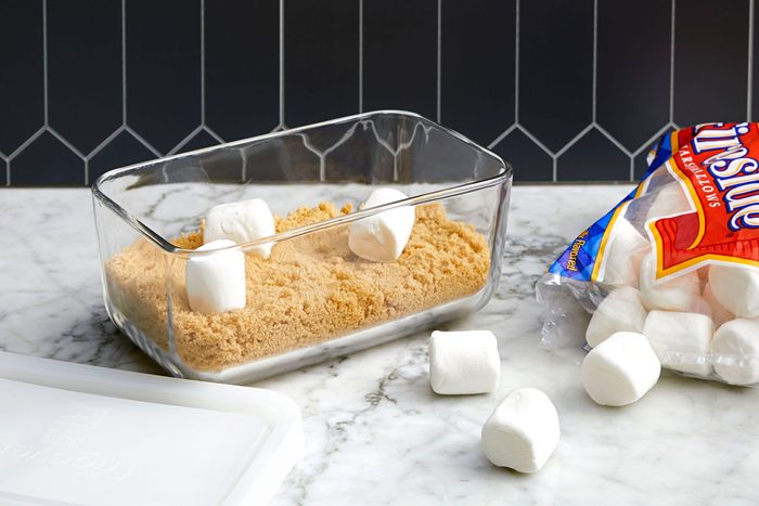 Container of brown sugar with marshmallows