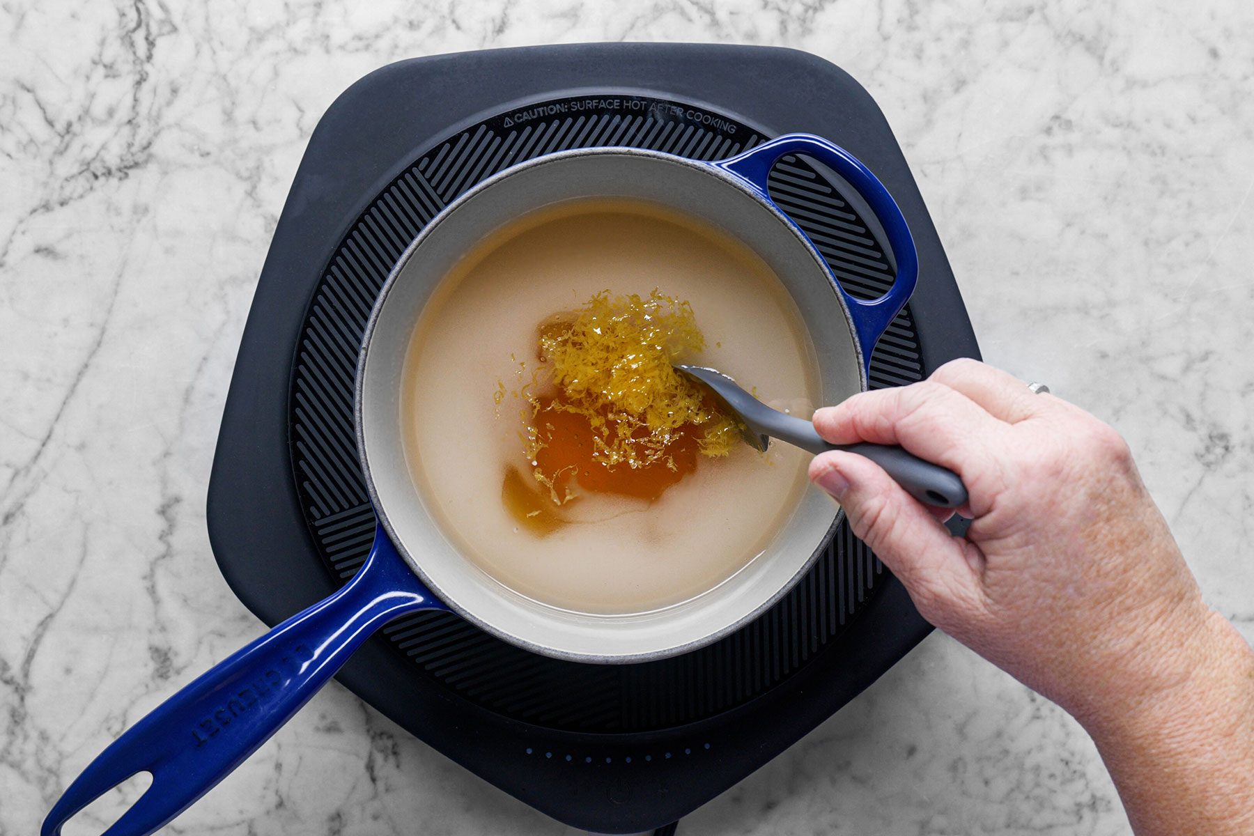 Cooking syrup in pot