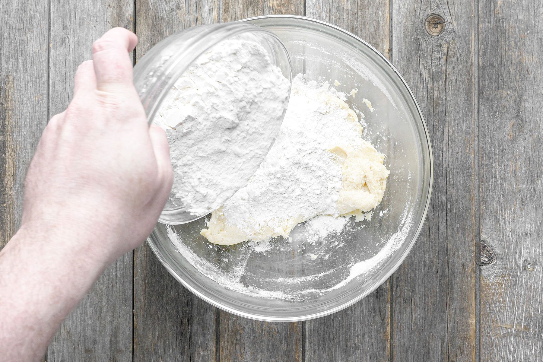 Adding the remaining dough in the mixture