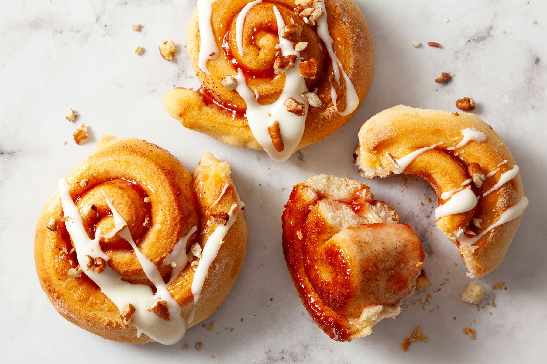 Strawberry Cinnamon Rolls on white surface