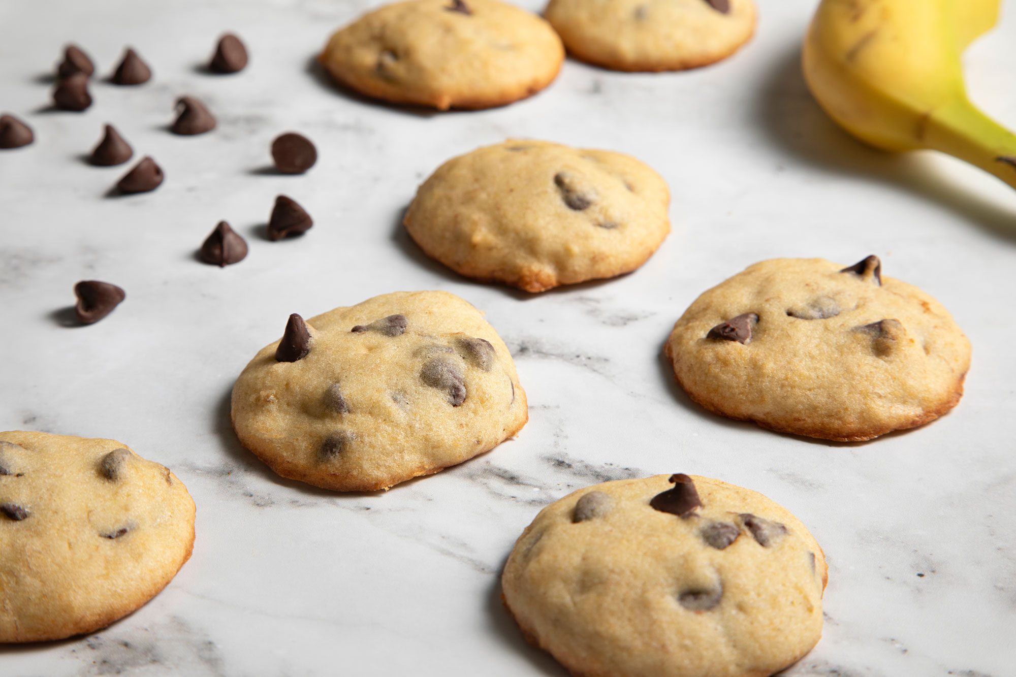 Banana Chocolate Chip Cookies served with bananas