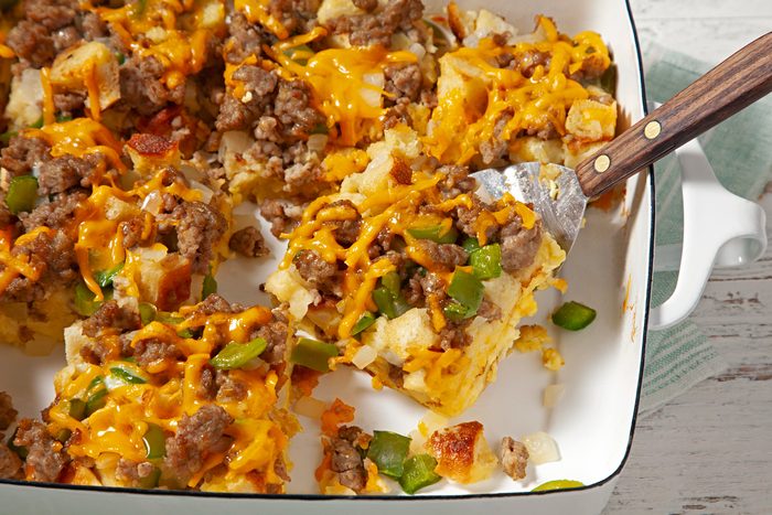 A baking dish of Easy Breakfast Strata