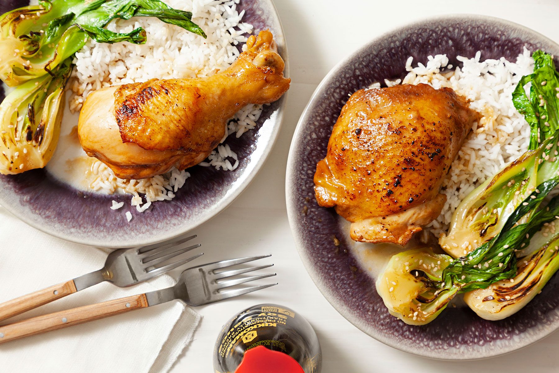 Filipino Chicken Adobo served on plate with rice 
