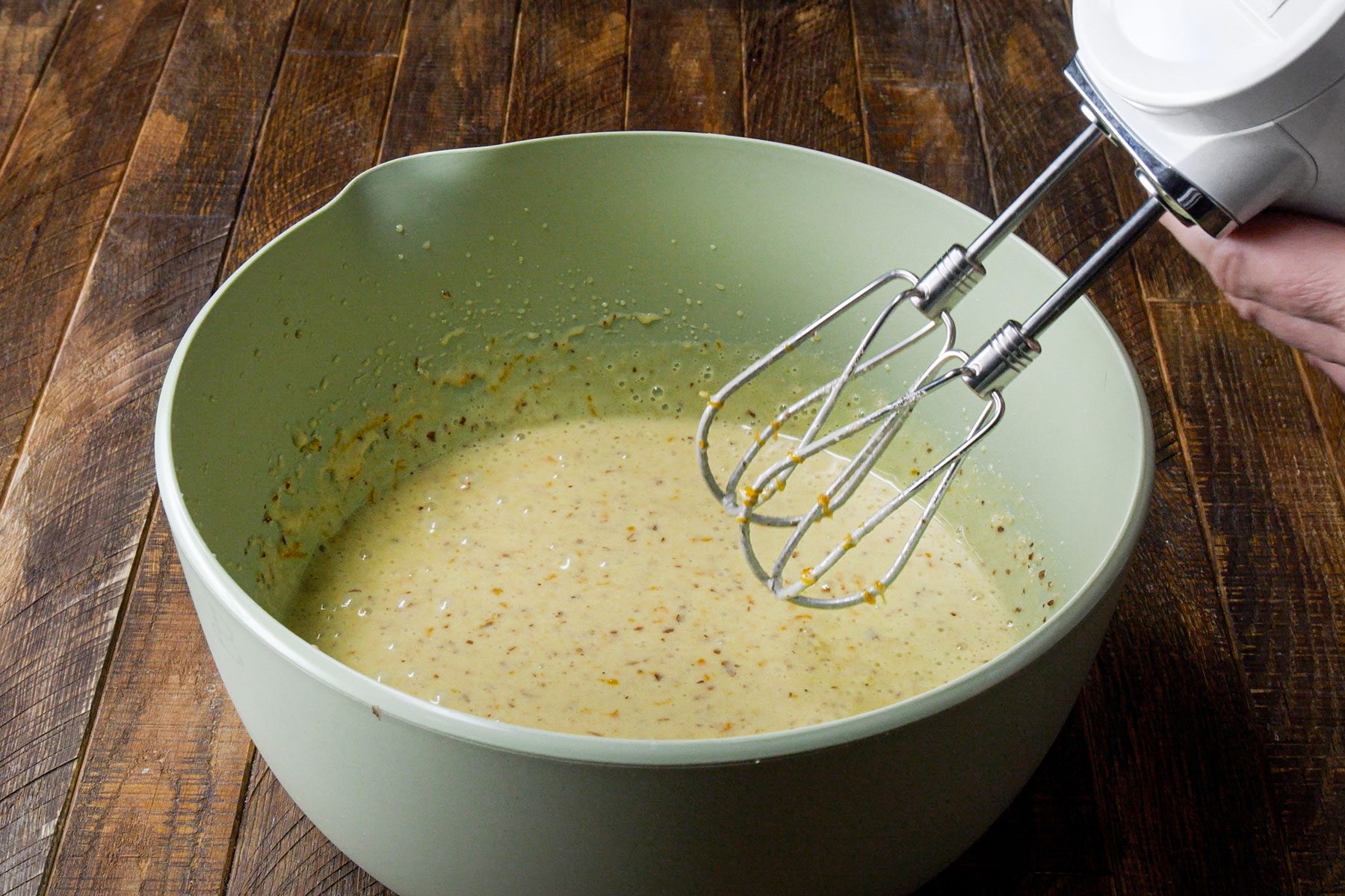 Whisking Ingredients for Olive Oil Cake