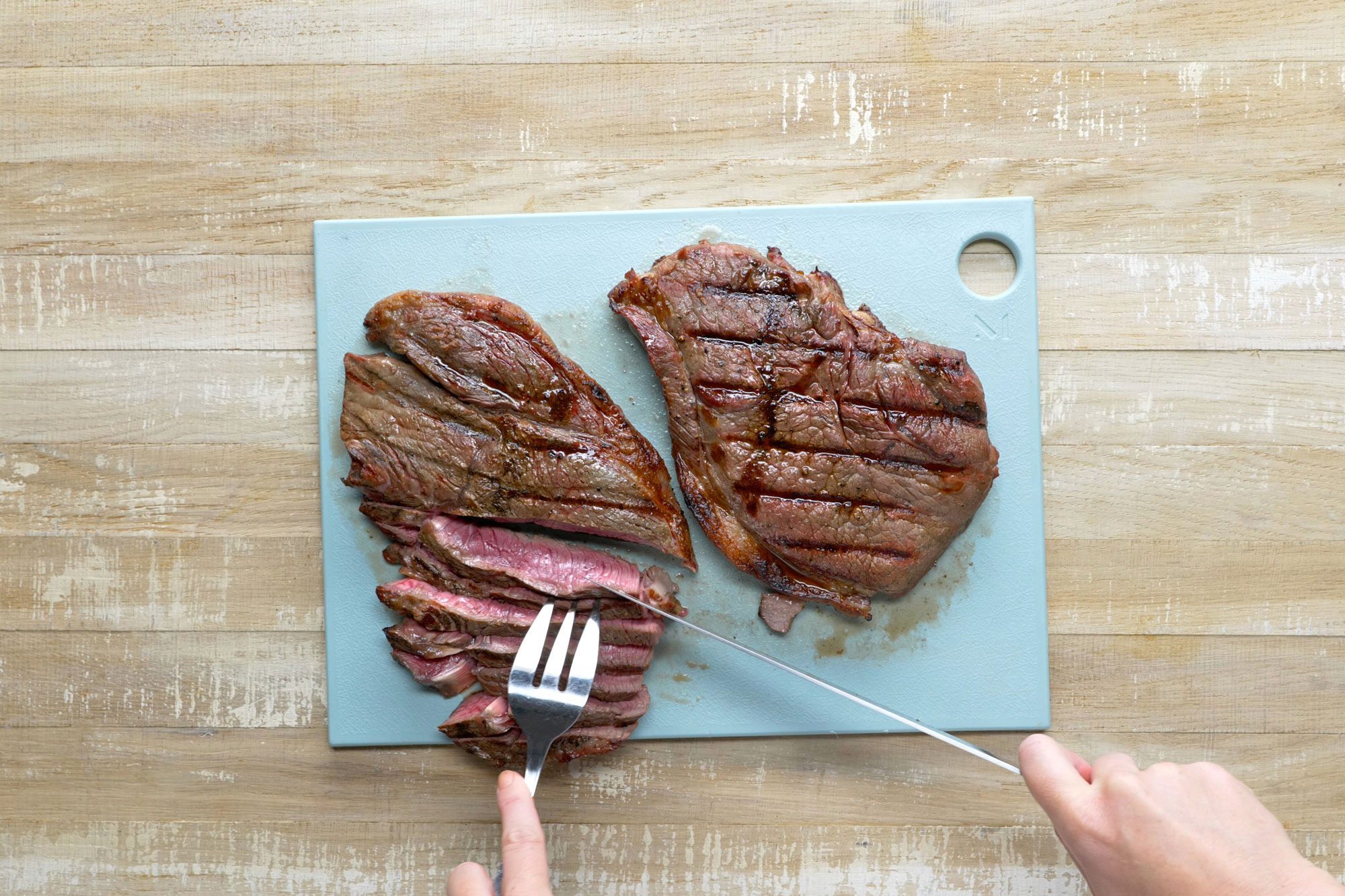 Let the steak rest for five minutes before slicing it