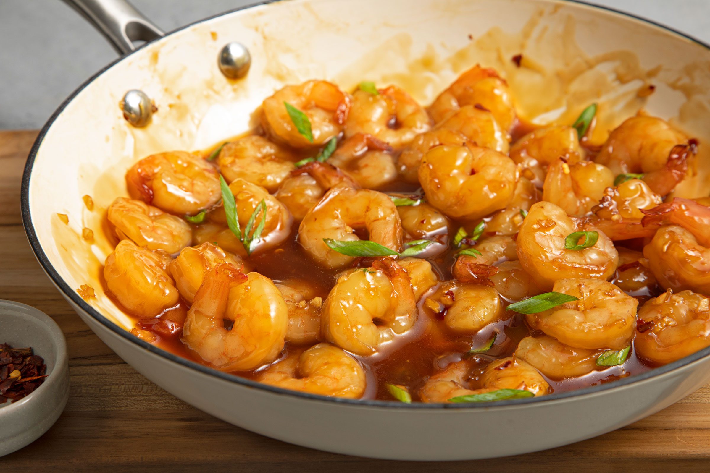 Honey Garlic Shrimp in a skillet