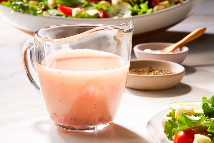 Red Wine Vinaigrette in a cup served with green salad