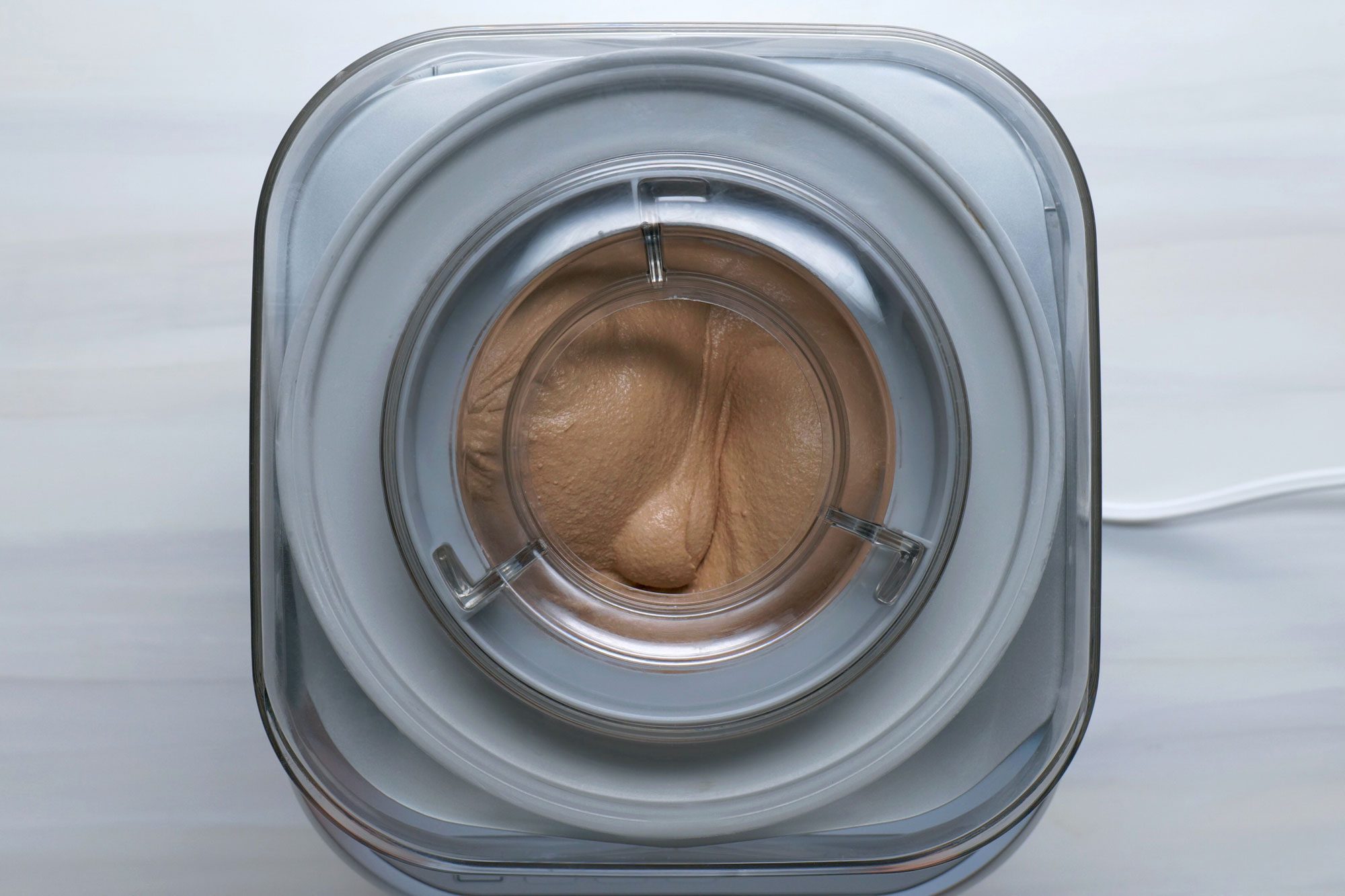 Freshly churned ice cream in ice cream maker