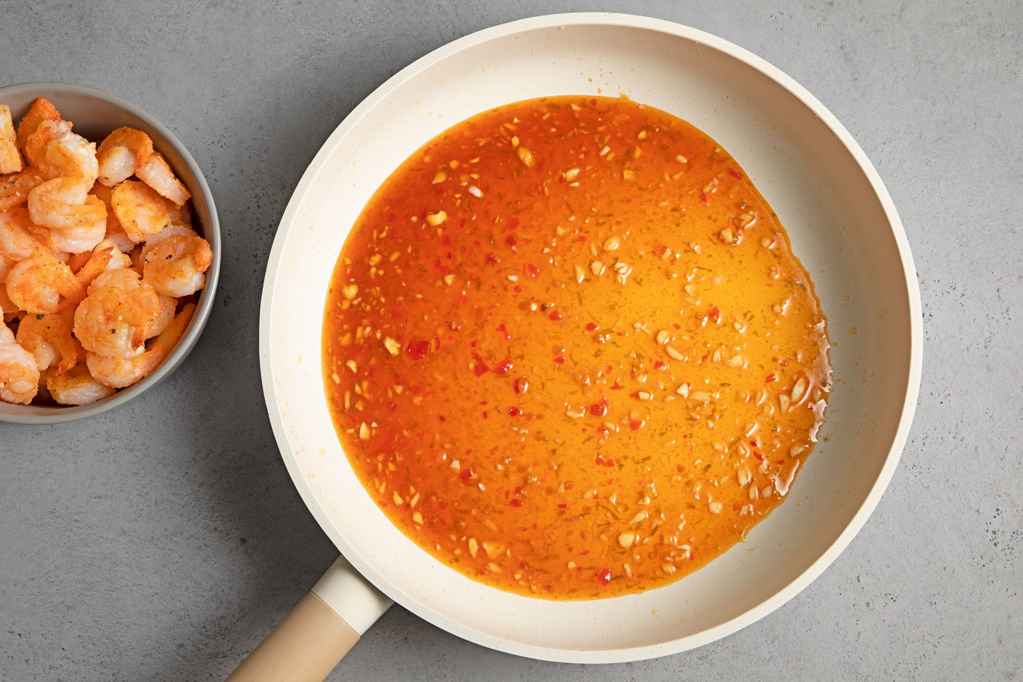 overhead shot of chilli mixture in a large skillet