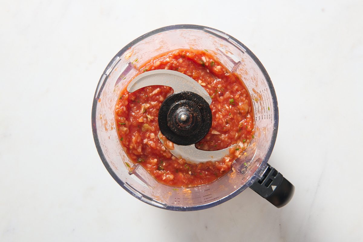 Blending the salsa in a food processor