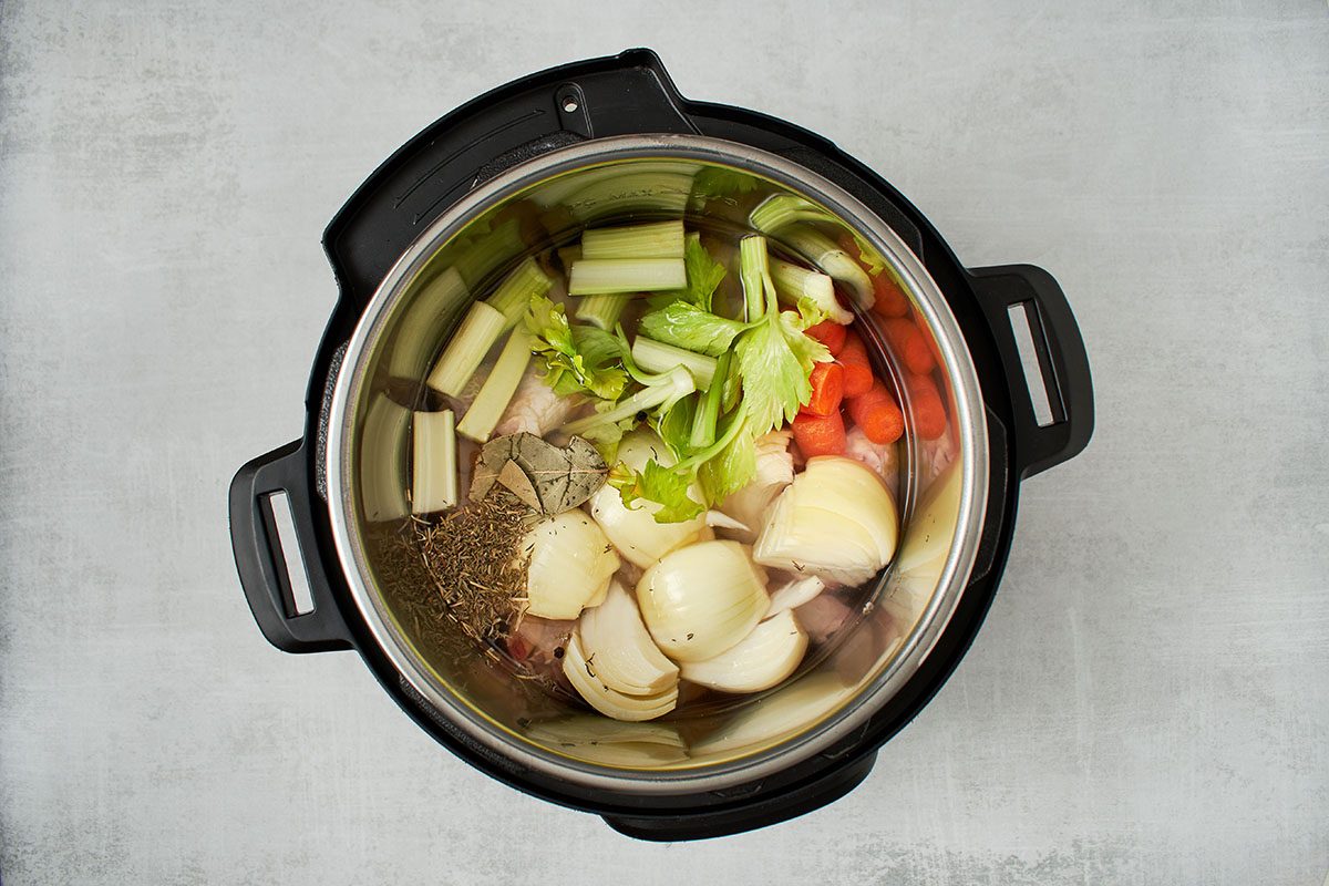 Pressure cook broth ingredients