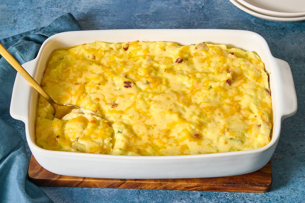 Loaded Mashed Potatoes in a baking dish
