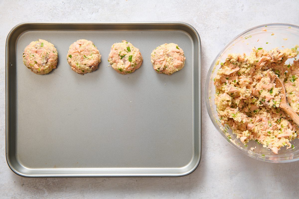 Shaping the salmon patties