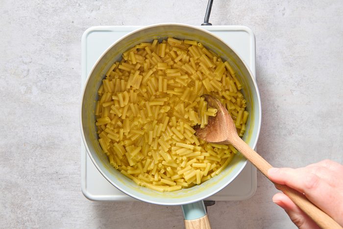 Preparing the packaged mac and cheese