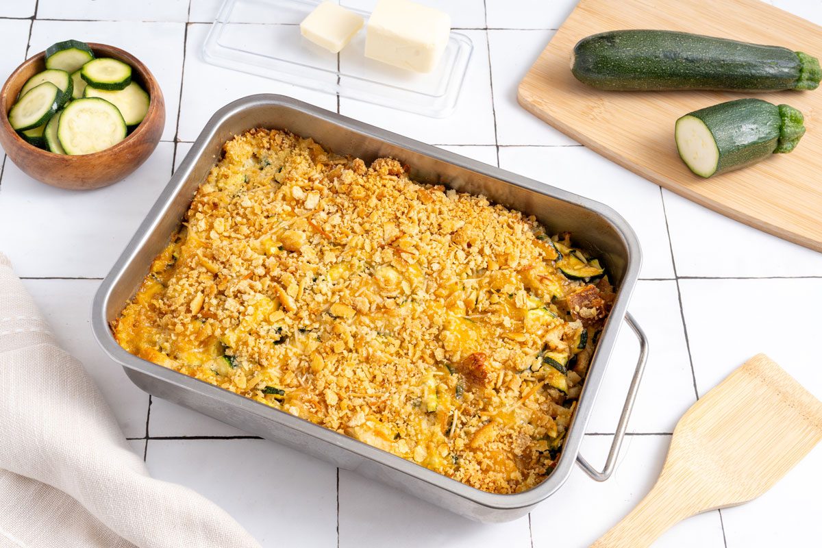 baked Zucchini Casserole in a baking dish 