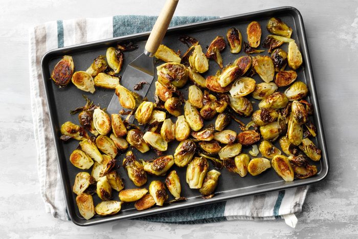 roasting Brussel sprouts on a pan