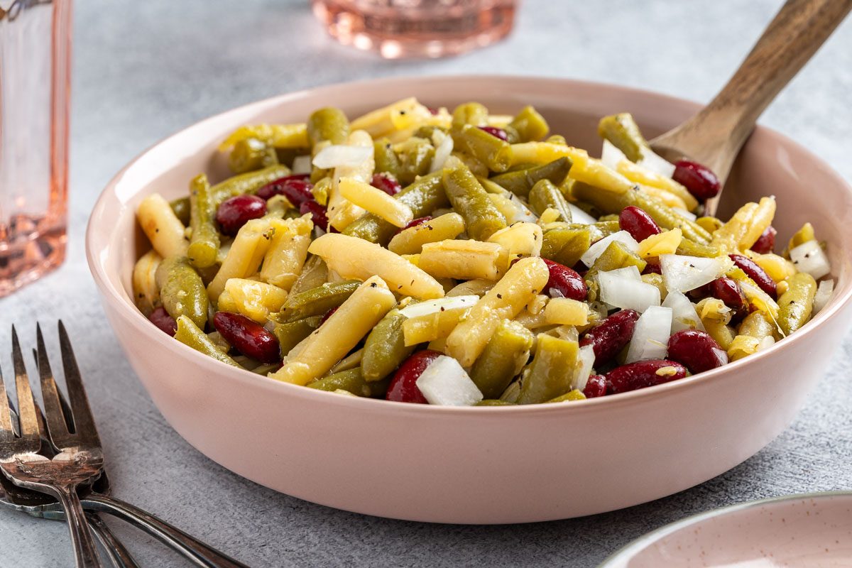 Taste of Home 3 Bean Salad recipe photo of the finished recipe in a serving bowl.
