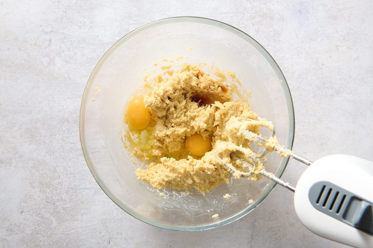 Creaming the butter, sugar, eggs and vanilla