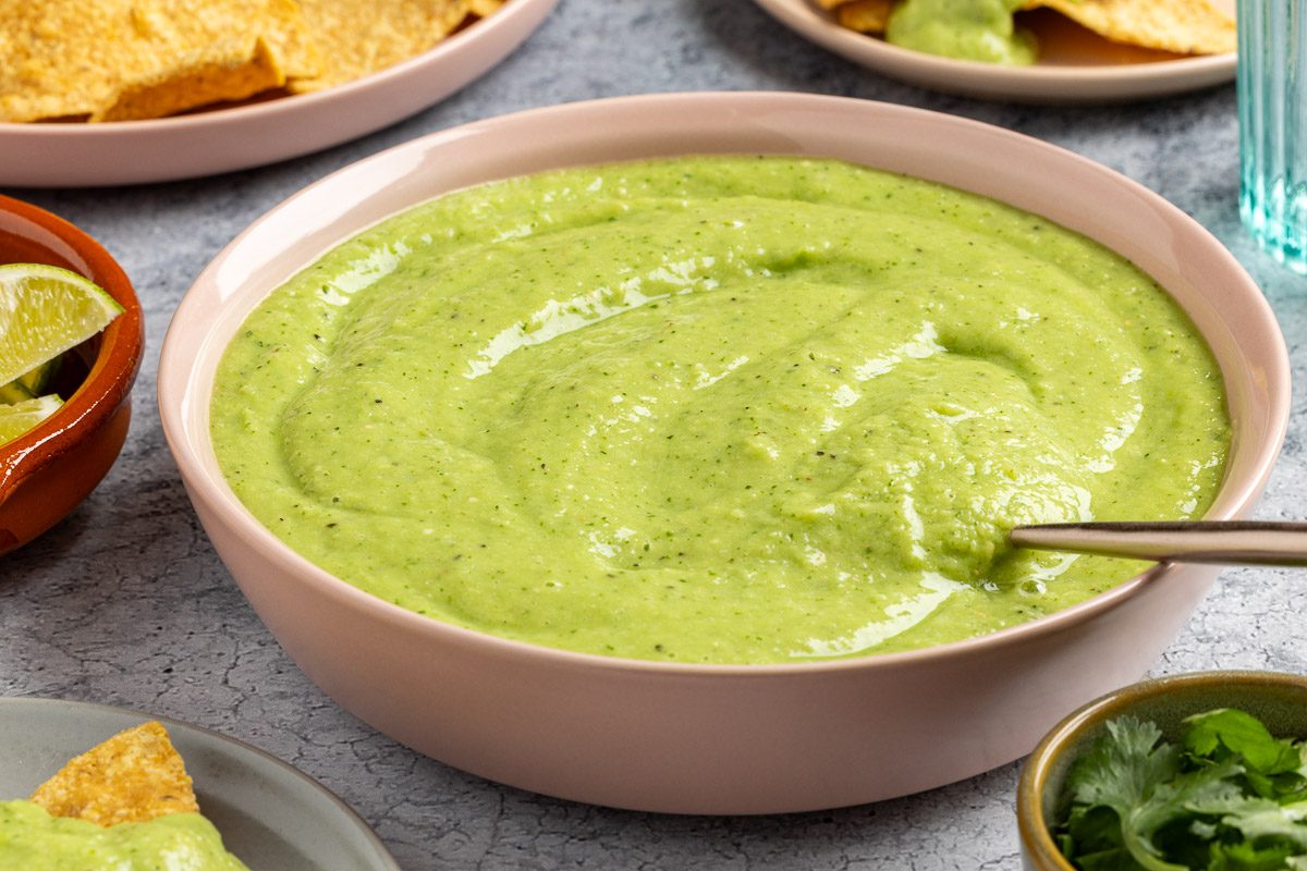 Taste of Home Avocado Salsa Verde recipe photo of the finished recipe set into a serving bowl.