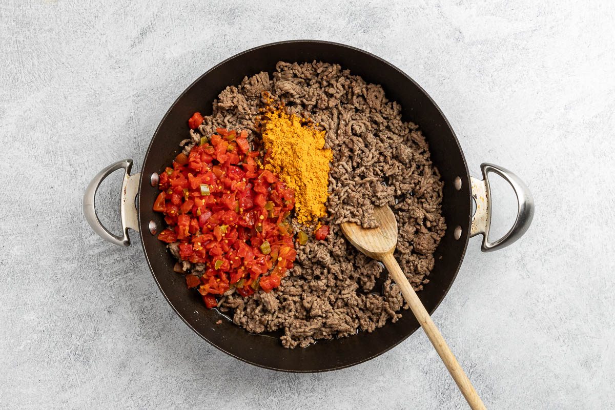 Taste of Home Baked Tacos recipe photo of preparing the ground beef for the tacos.