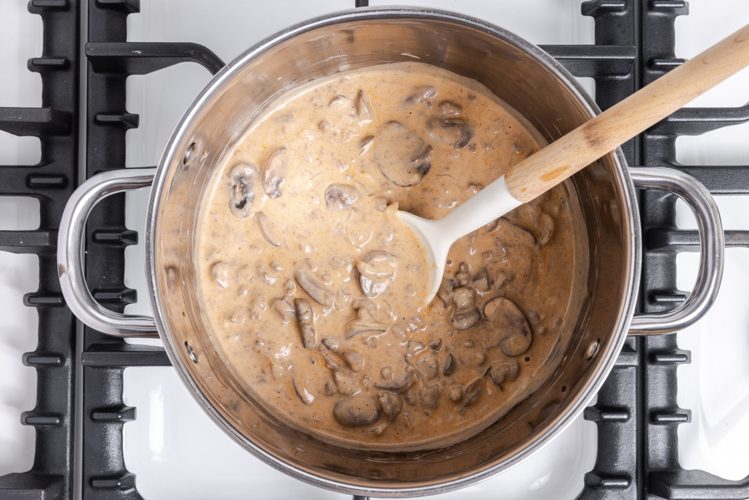 Stroganoff finished in sauce pan.