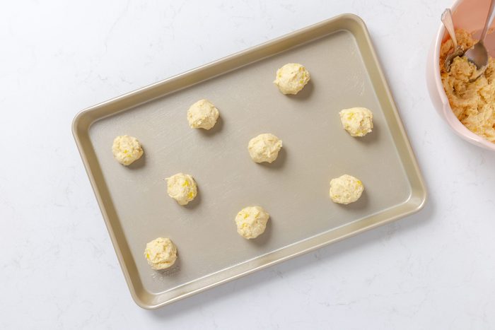 Batter in baking sheet ready to bake.