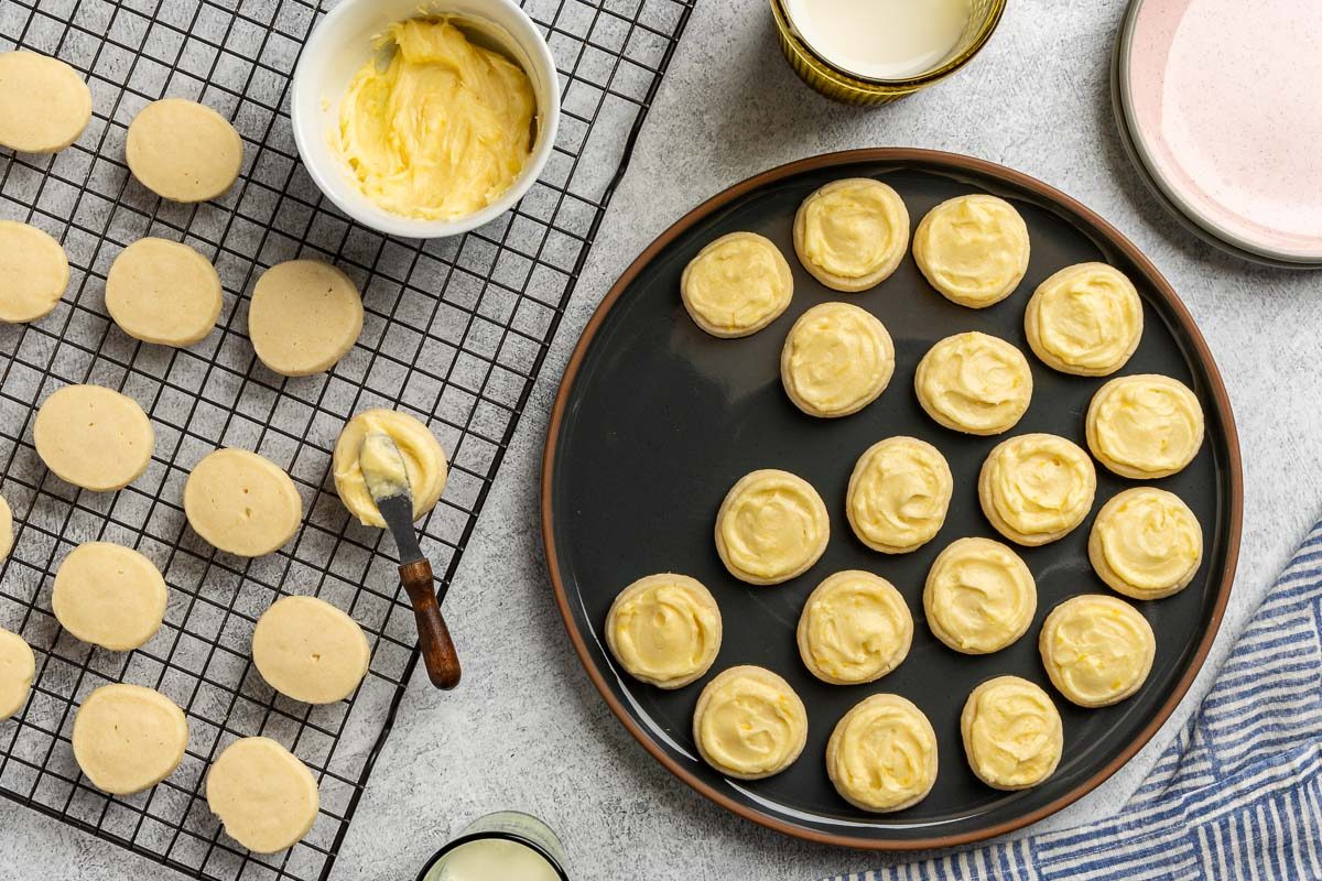 Taste of Home Lemon Meltaway Cookies recipe photo the finished cookies set on a platter.