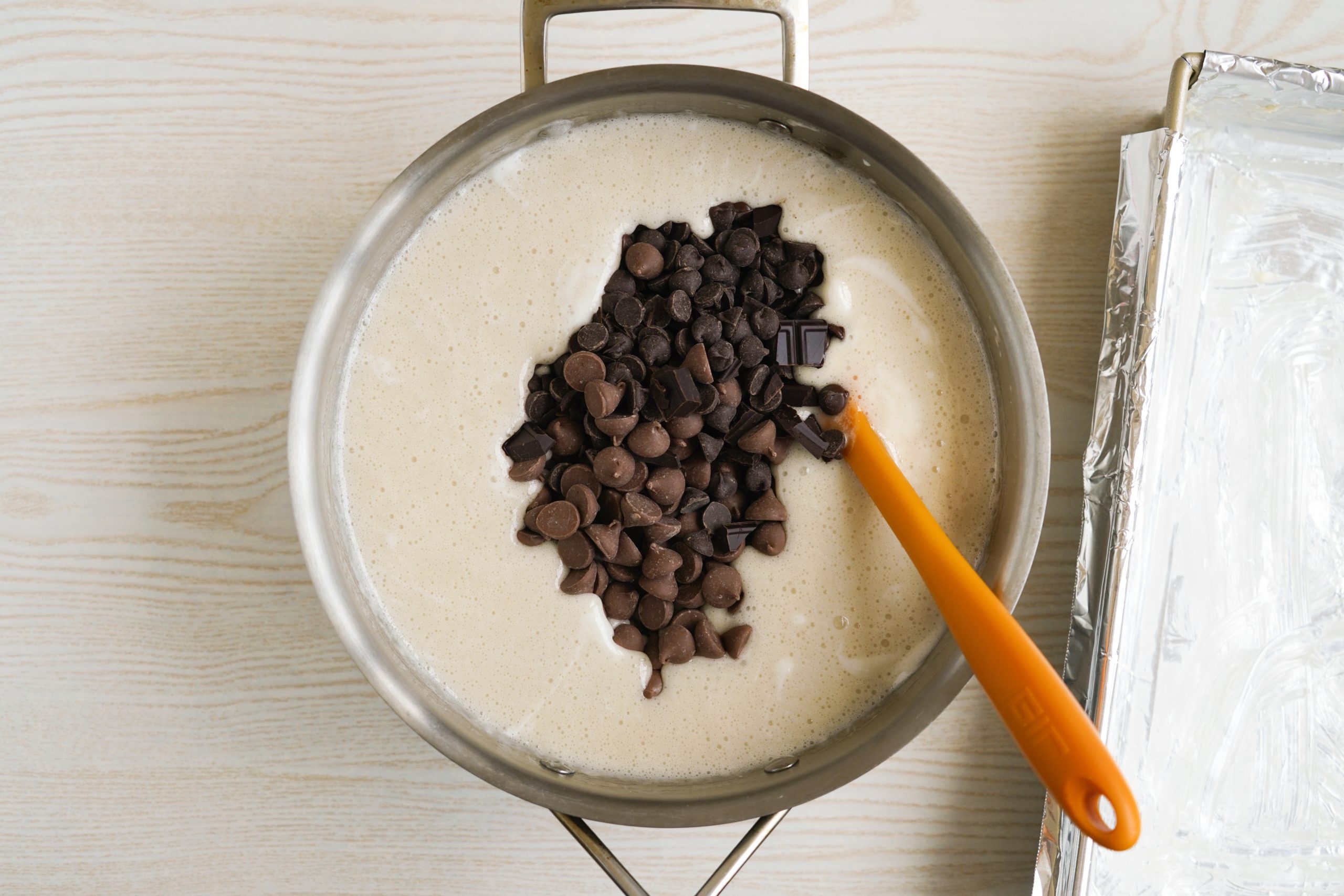 Melting chocolate into fudge base