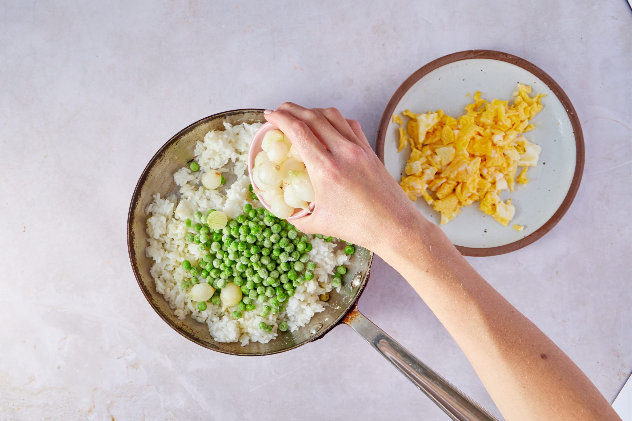 Cook the veggies for teriyaki steak.