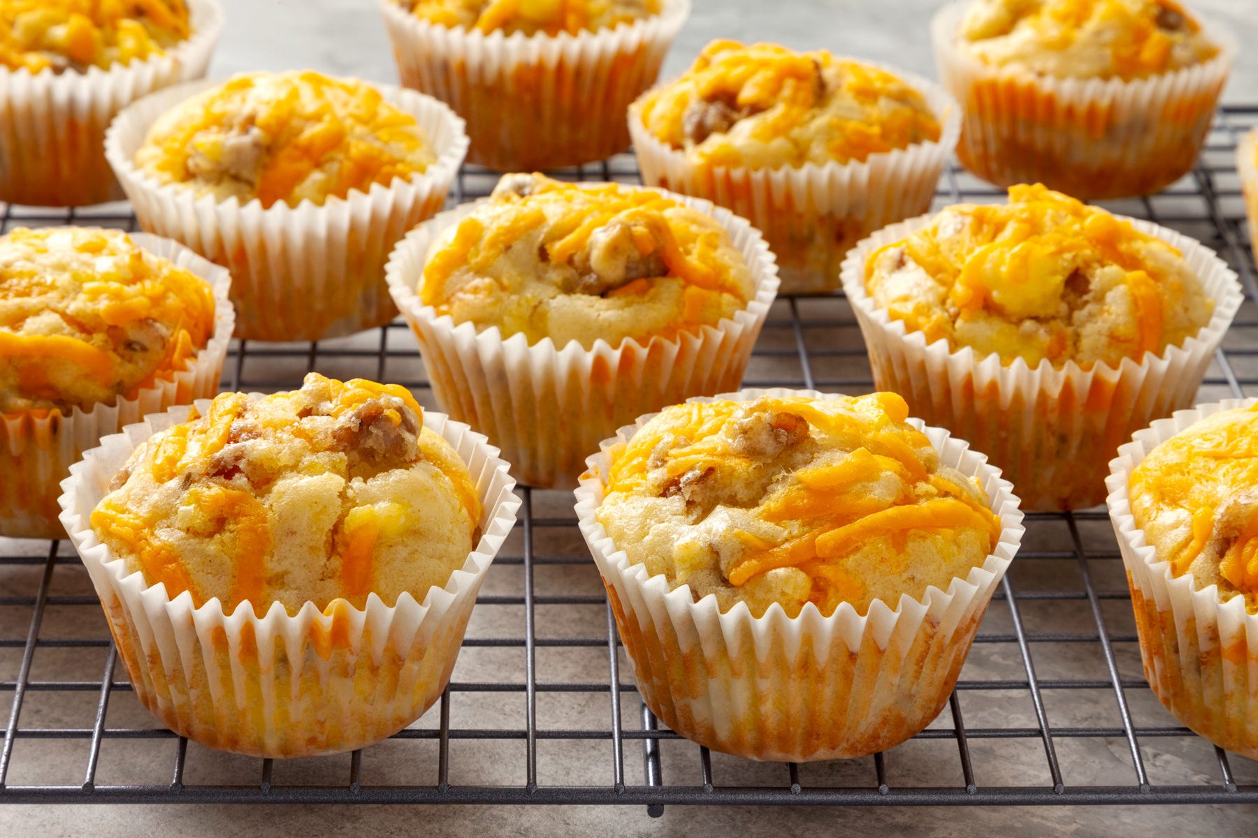 Baked Sausage Muffins kept on cooling tray 