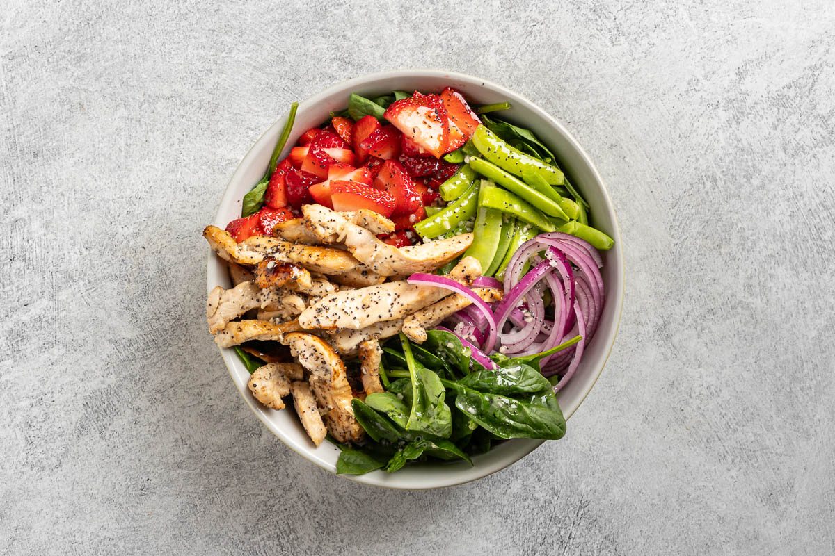 Taste Of Home Strawberry Chicken Salad Recipe Photo Of Assembling The Salad.