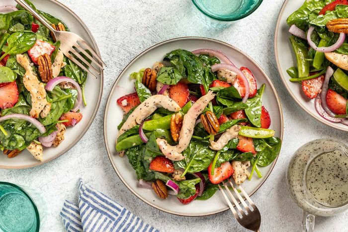 Taste of Home Strawberry Chicken Salad recipe photo of the completed recipe.