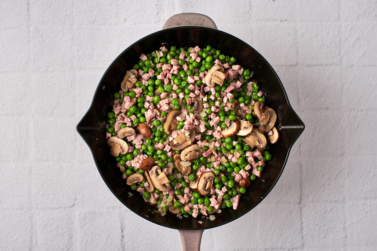 Saute veggies and ham