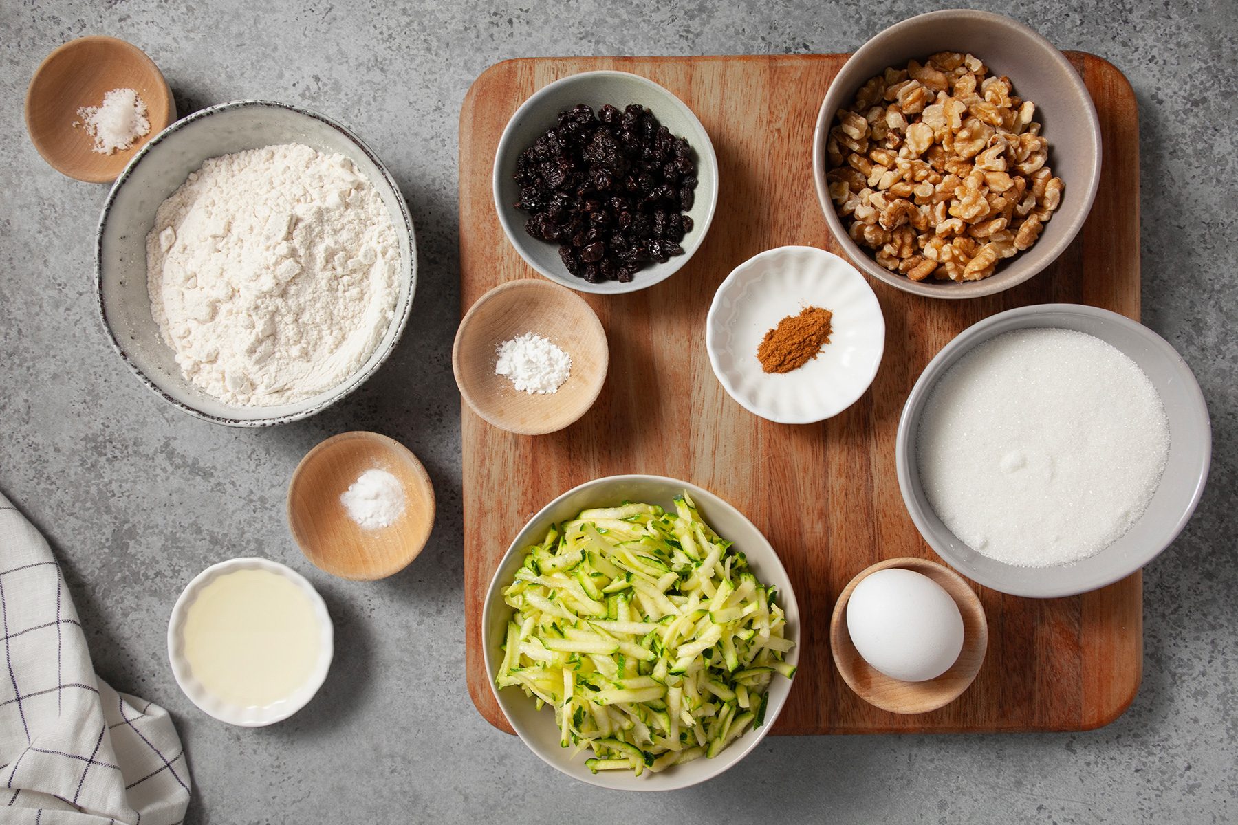 overhead shot of ingredients for zucchini muffins