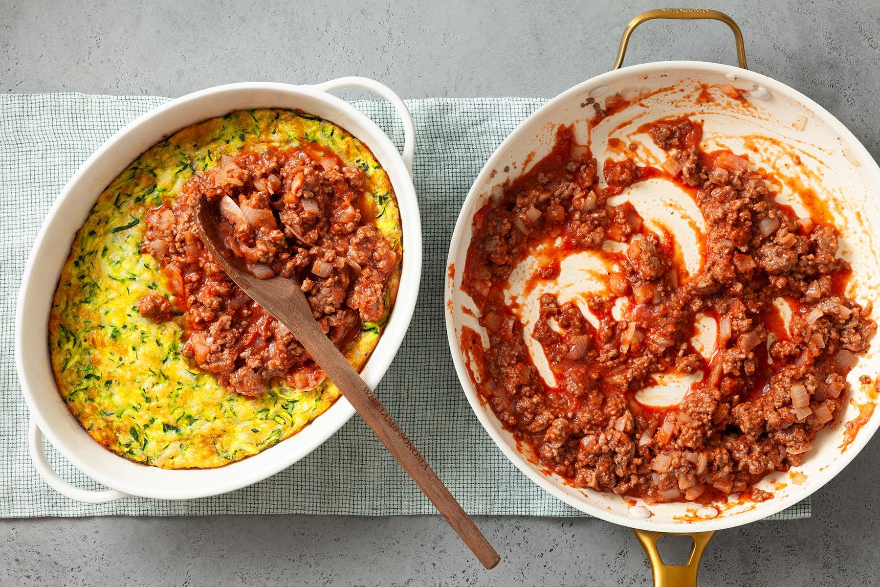 spread beef mixture over zuchhini mixture